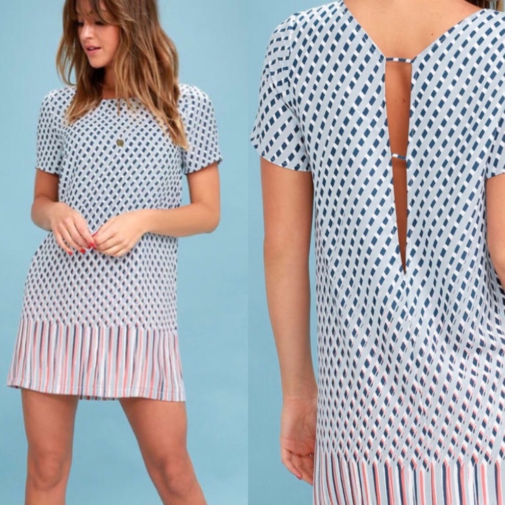 Lulus Light Blue & Pink Print T-Shirt Shift Dress